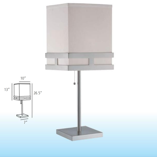 Lite Source Comfort Table Lamp Polished Steel + Off-White Fabric Shade