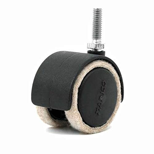 Anti-Scratch Feltac Dual-Wheel Threaded Stem Casters with Fused Felt, Set of 4