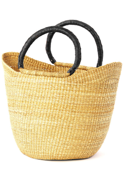 Natural Ghanaian Wing Shopper with Black Leather Handles