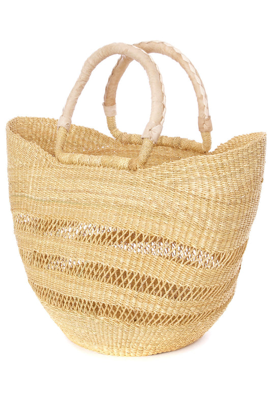 Natural Ghanaian Lacework Wing Shopper with Dye-Free Leather Handles