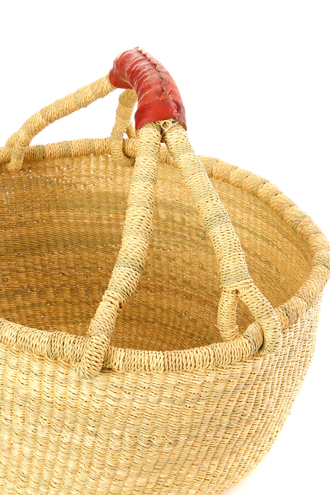 Basic Bolga Farmer's Market Shopper Basket with Brown Leather Handles